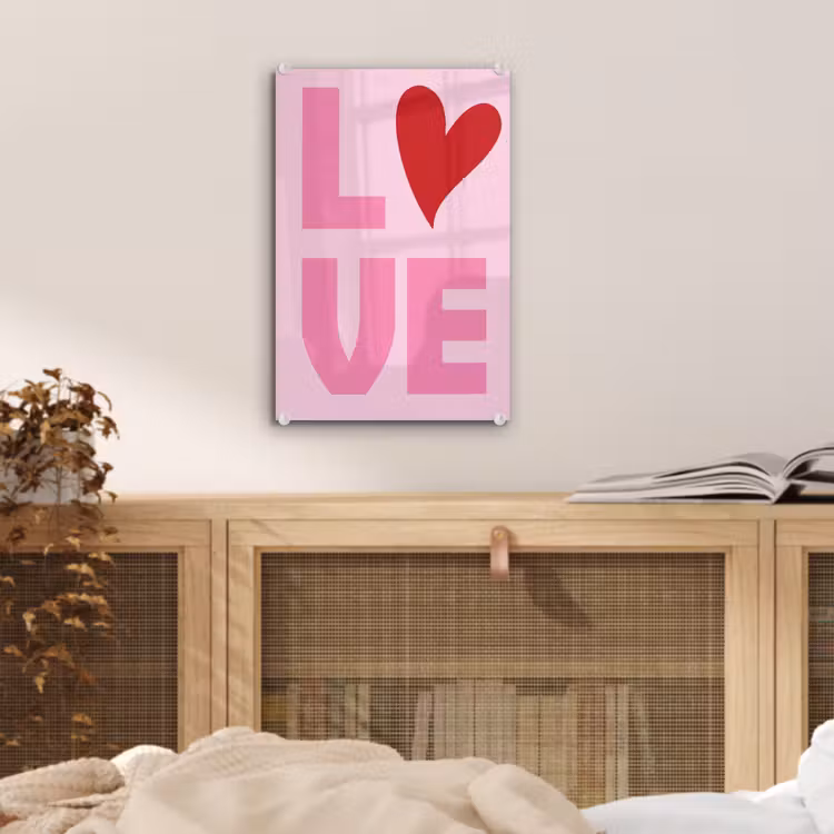 Glas schilderij - Love - Roze - Hart - Valentijn — 5