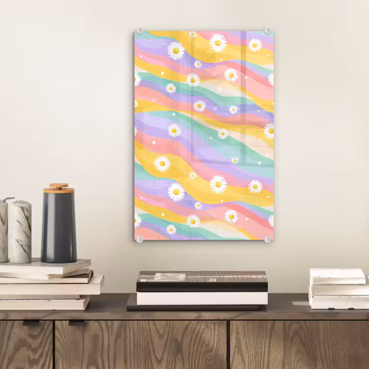 Glas schilderij - Madeliefjes - Kleurrijk - Pastel — 2