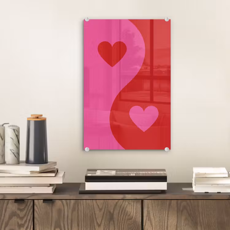 Glas schilderij - Minimalistisch - Rood - Roze - Hartjes — 2