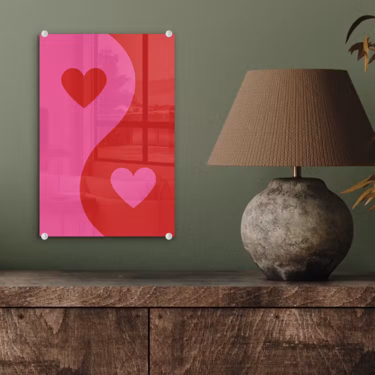 Glas schilderij - Minimalistisch - Rood - Roze - Hartjes — 4