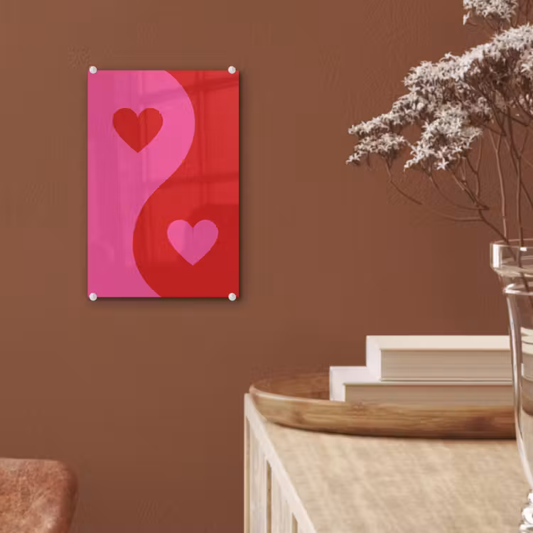 Glas schilderij - Minimalistisch - Rood - Roze - Hartjes — 6