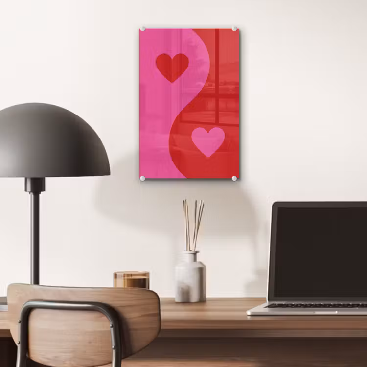 Glas schilderij - Minimalistisch - Rood - Roze - Hartjes — 7