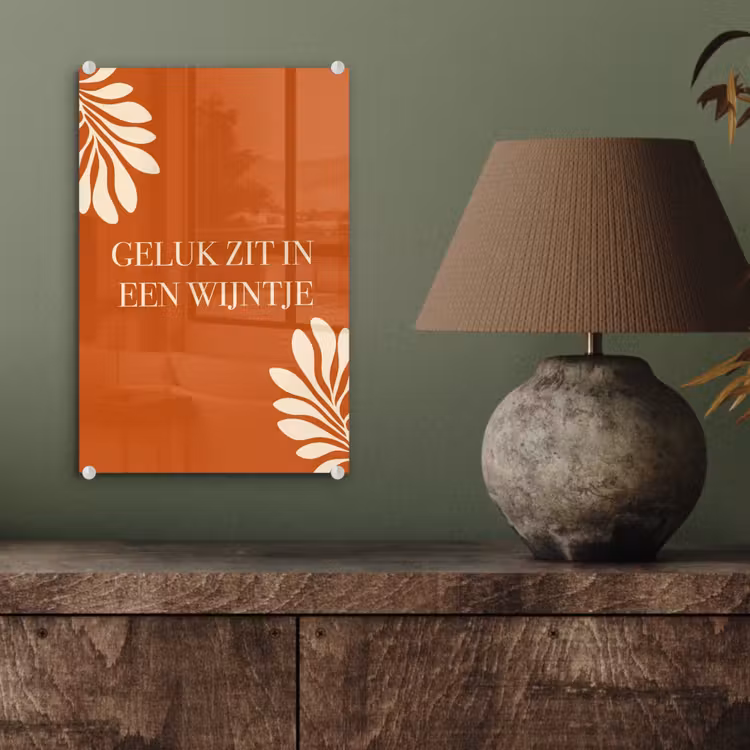 Glas schilderij - Oranje - Wijntje - Quote — 4