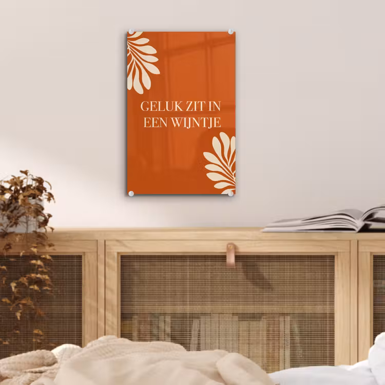 Glas schilderij - Oranje - Wijntje - Quote — 5