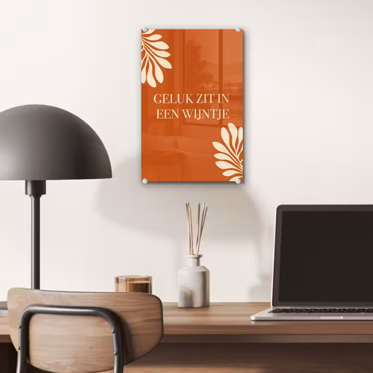 Glas schilderij - Oranje - Wijntje - Quote — 7