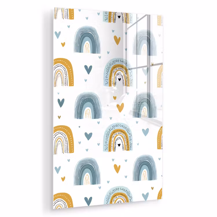 Glas schilderij - Patroon - Regenboog - Hartjes — 1