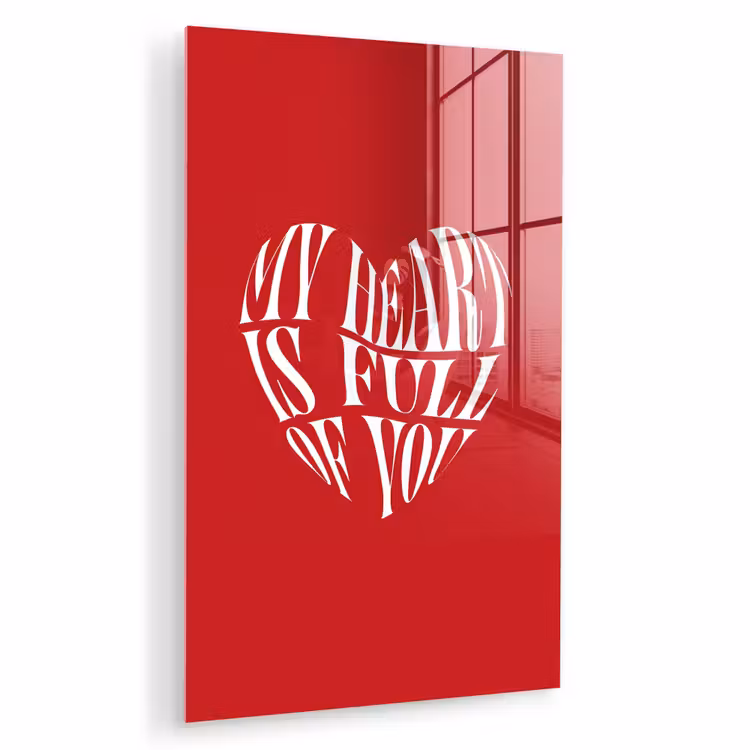 Glas schilderij - Rood - Hart- Tekst - Valentijn — 1