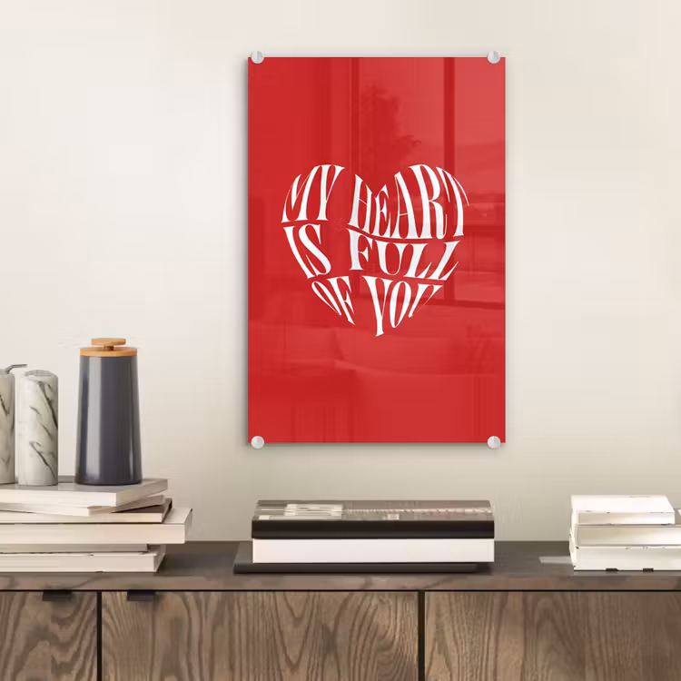 Glas schilderij - Rood - Hart- Tekst - Valentijn — 2