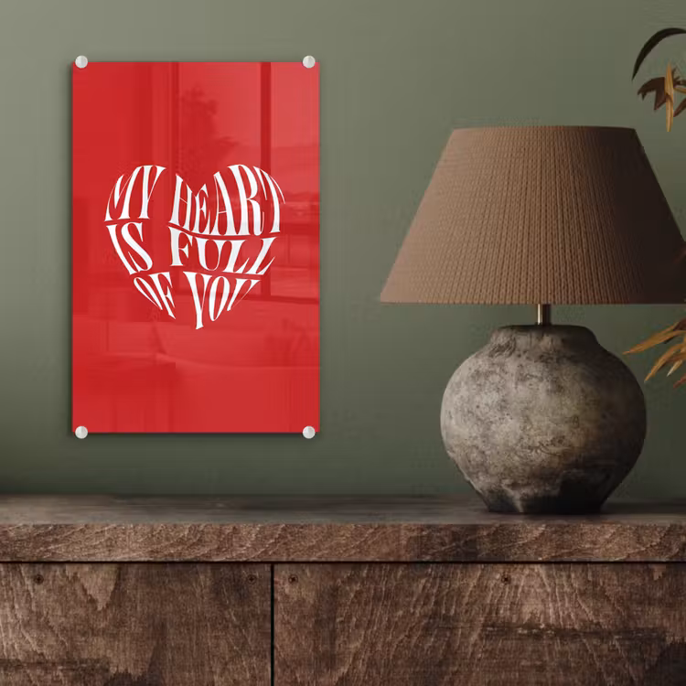 Glas schilderij - Rood - Hart- Tekst - Valentijn — 4