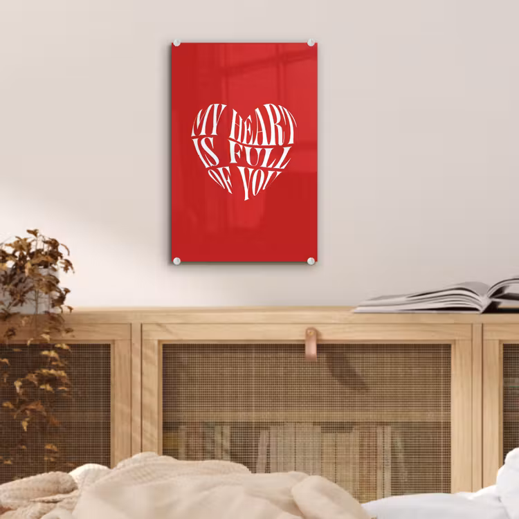 Glas schilderij - Rood - Hart- Tekst - Valentijn — 5