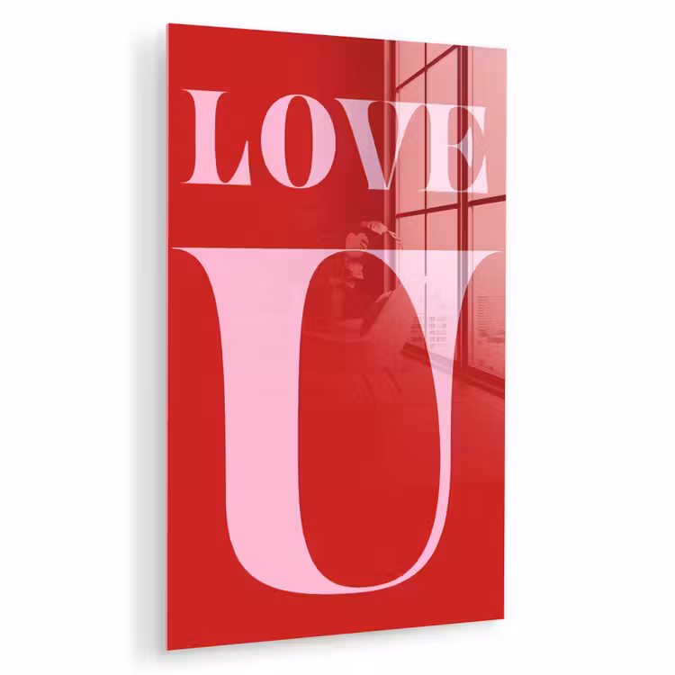 Glas schilderij - Rood - Love - Valentijn - Roze — 1