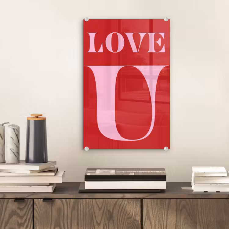 Glas schilderij - Rood - Love - Valentijn - Roze — 2