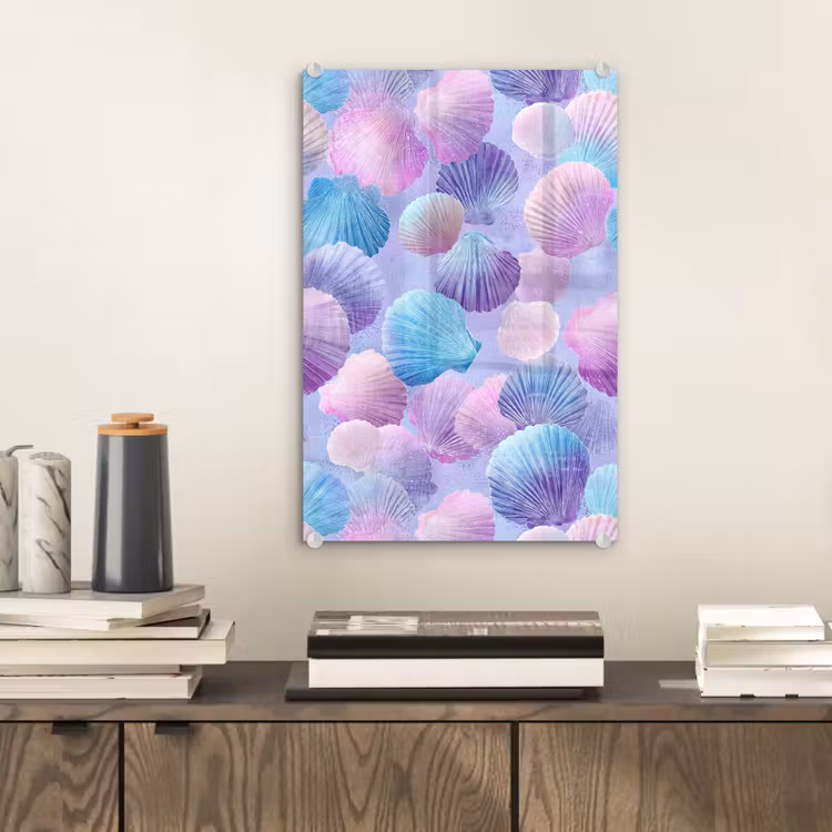 Glas schilderij - Schelpen - Paars - Blauw - Patroon — 2