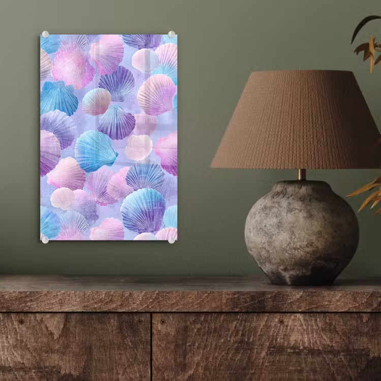 Glas schilderij - Schelpen - Paars - Blauw - Patroon — 4