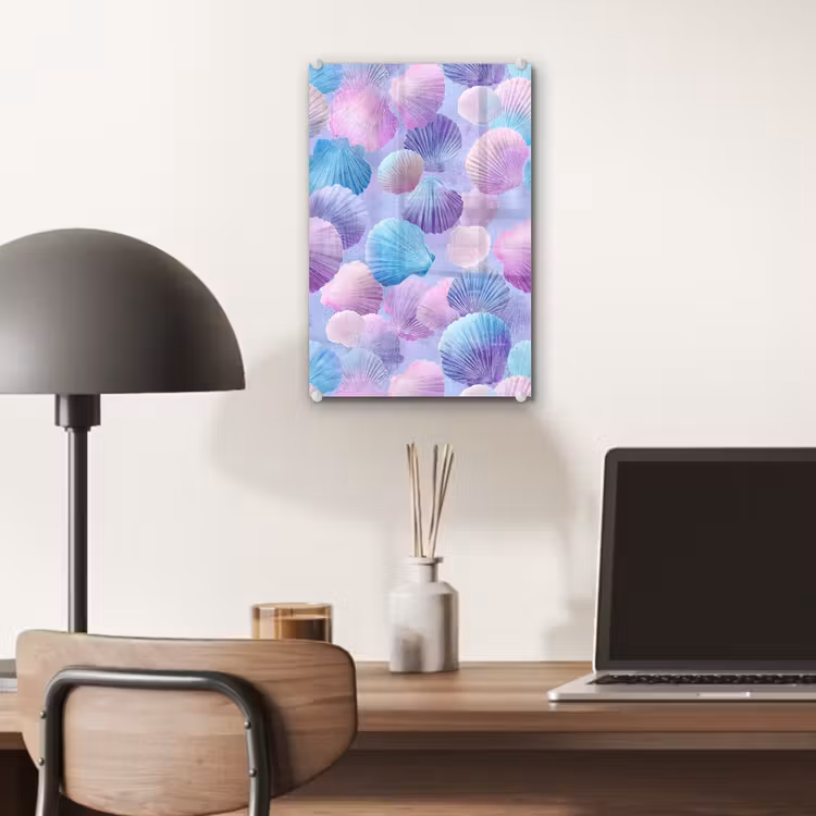 Glas schilderij - Schelpen - Paars - Blauw - Patroon — 7