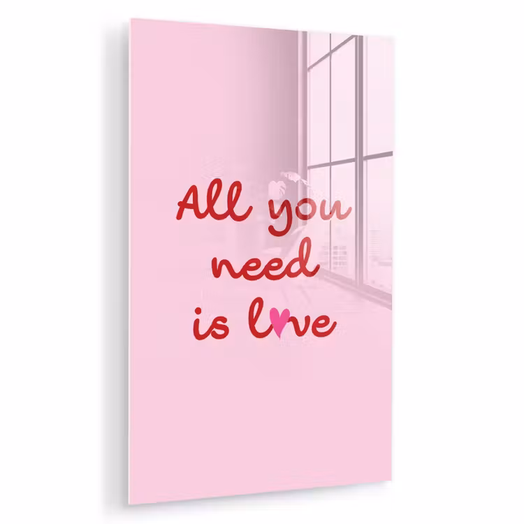 Glas schilderij - Tekst - Roze - Love - Hart — 1