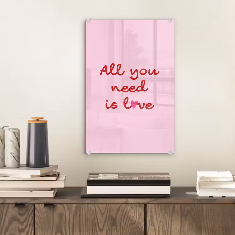 Glas schilderij - Tekst - Roze - Love - Hart — 2