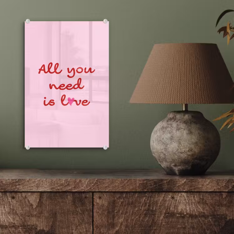 Glas schilderij - Tekst - Roze - Love - Hart — 4