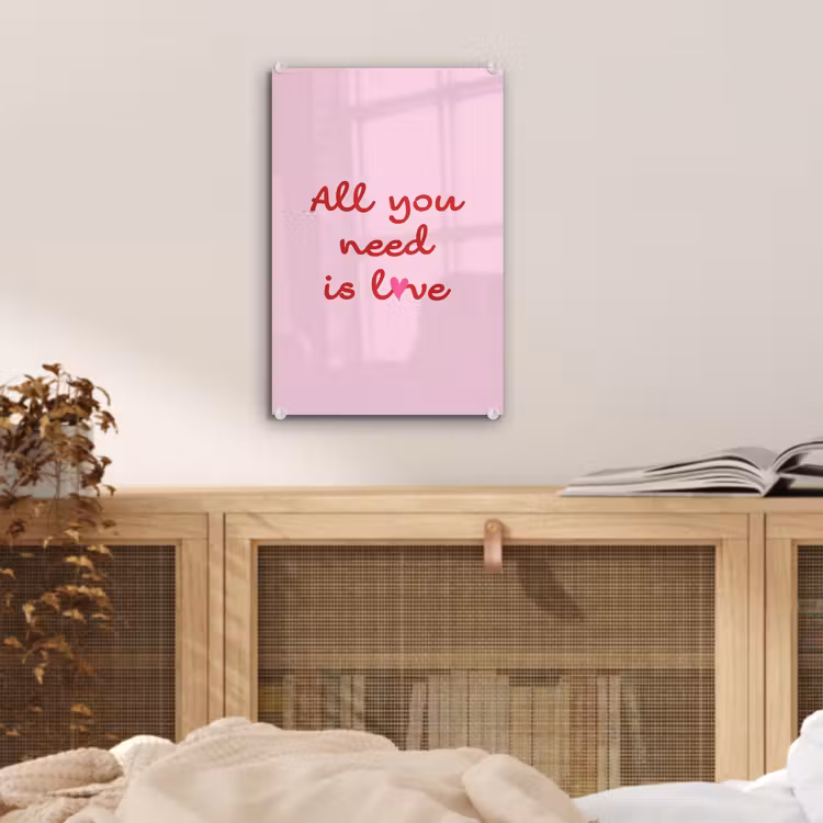 Glas schilderij - Tekst - Roze - Love - Hart — 5