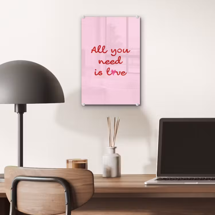 Glas schilderij - Tekst - Roze - Love - Hart — 7