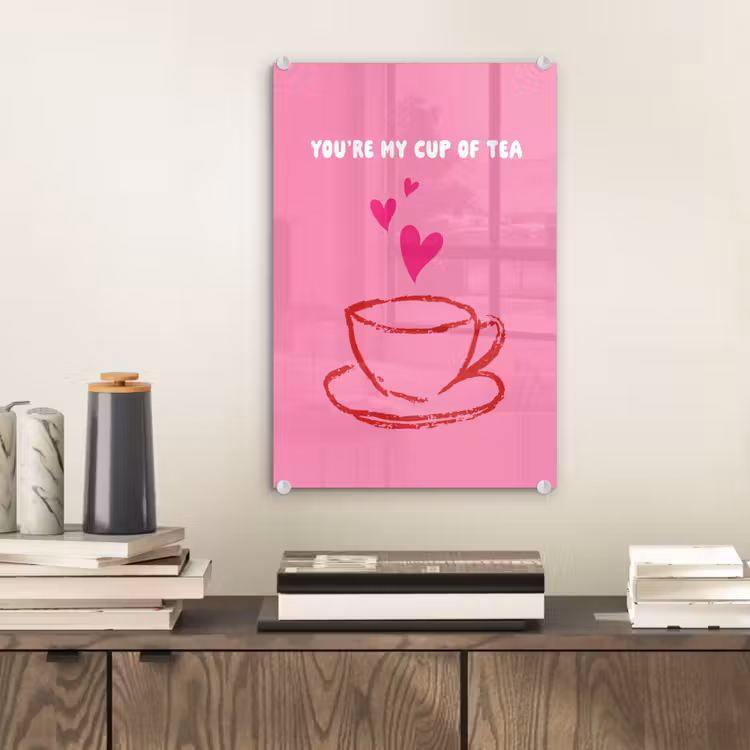 Glas schilderij - Thee - Roze - Valentijn - Tekst — 2