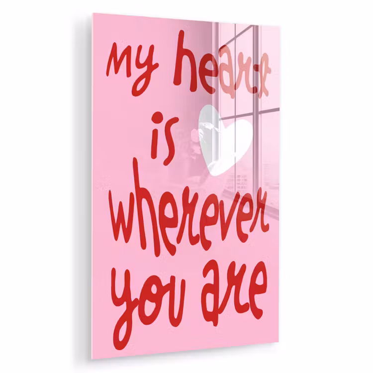 Glas schilderij - Valentijn - Hart - Liefde - Roze — 1