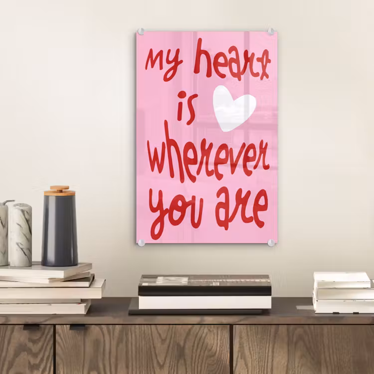 Glas schilderij - Valentijn - Hart - Liefde - Roze — 2