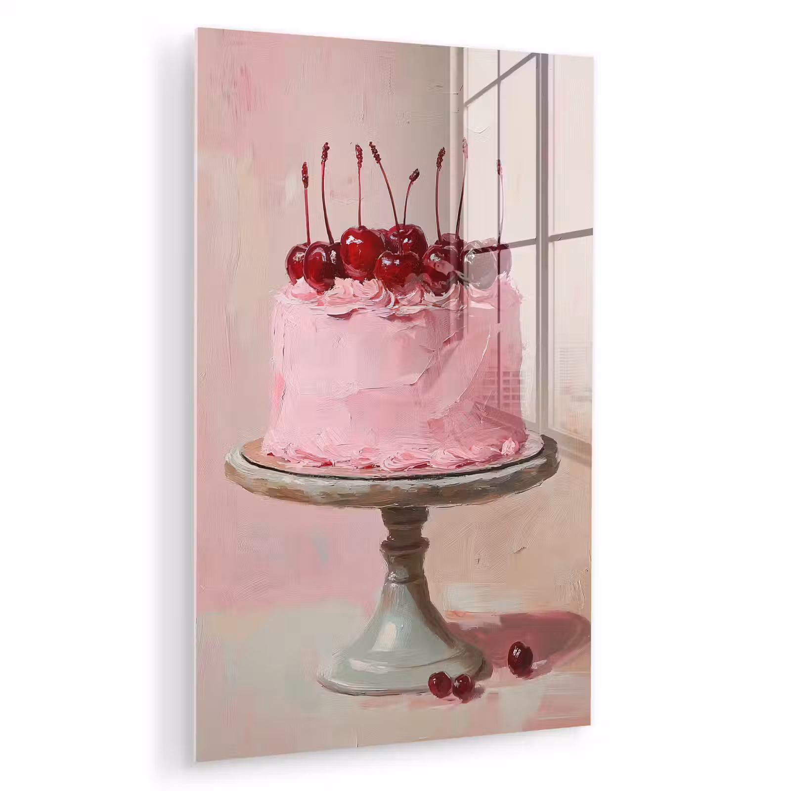 Glas schilderij - Taart - Pink - Cherry — 1