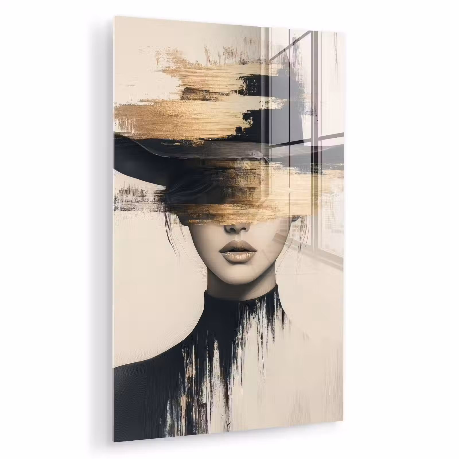 Glas schilderij - Vrouw - Hoed - Verf — 1