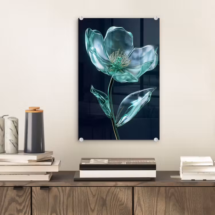 Glas schilderij - Bladeren - Bloem - Glazen - Donkerblauw — 2