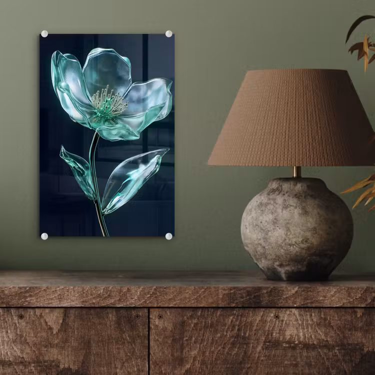 Glas schilderij - Bladeren - Bloem - Glazen - Donkerblauw — 4
