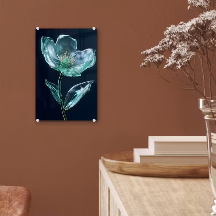 Glas schilderij - Bladeren - Bloem - Glazen - Donkerblauw — 6