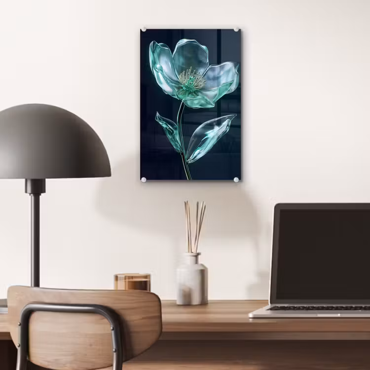 Glas schilderij - Bladeren - Bloem - Glazen - Donkerblauw — 7