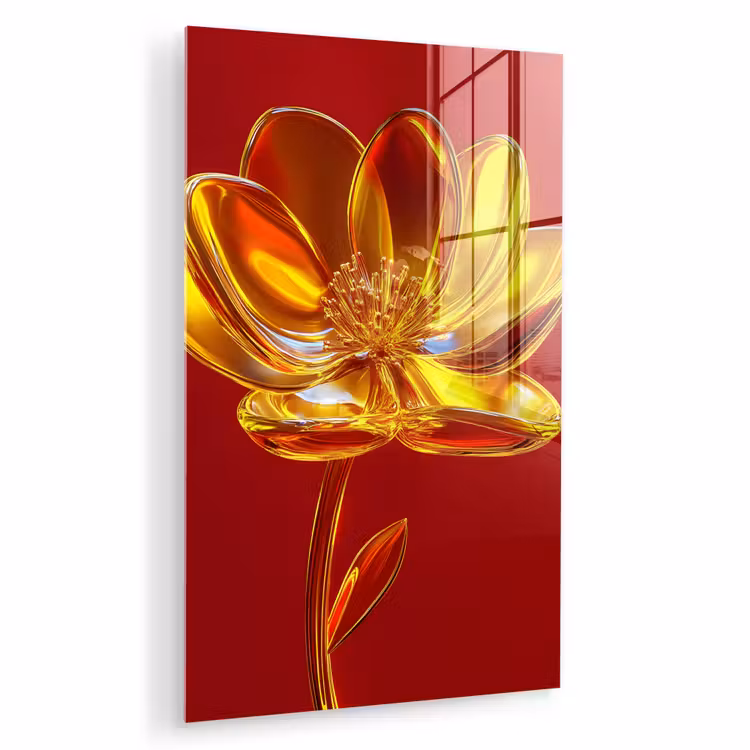 Glas schilderij - Bloem - Goud - Glazen — 1