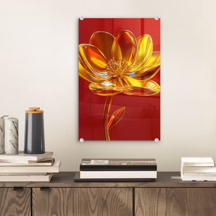 Glas schilderij - Bloem - Goud - Glazen — 2