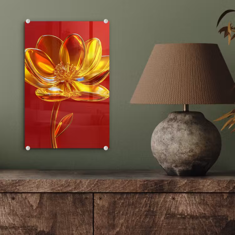 Glas schilderij - Bloem - Goud - Glazen — 4