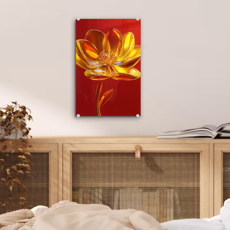 Glas schilderij - Bloem - Goud - Glazen — 5