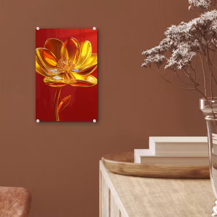 Glas schilderij - Bloem - Goud - Glazen — 6