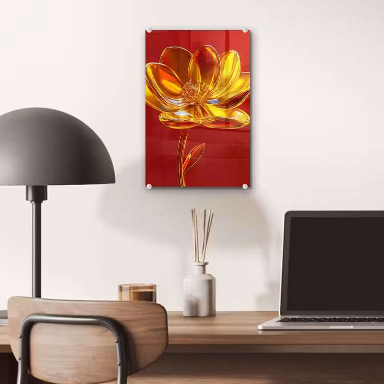Glas schilderij - Bloem - Goud - Glazen — 7