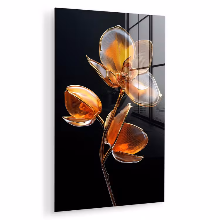 Glas schilderij - Bloem - Orchidee - Oranje — 1