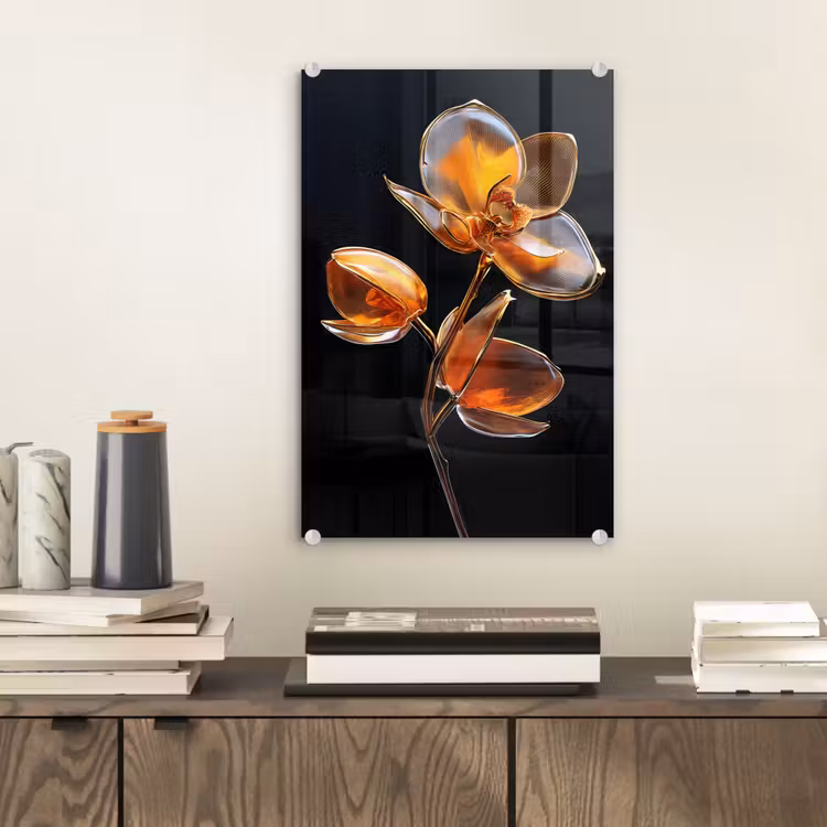 Glas schilderij - Bloem - Orchidee - Oranje — 2
