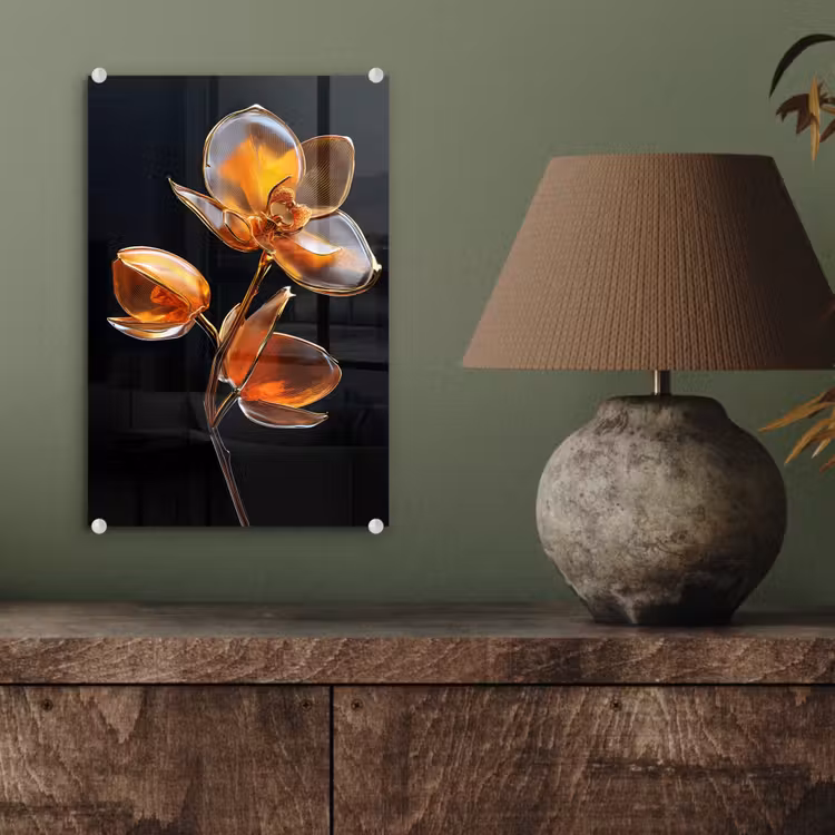 Glas schilderij - Bloem - Orchidee - Oranje — 4