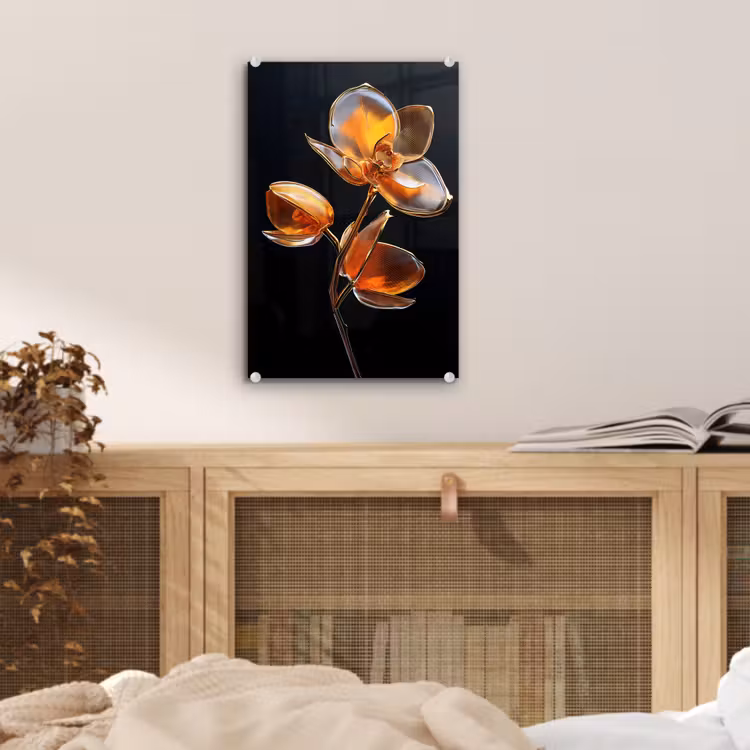 Glas schilderij - Bloem - Orchidee - Oranje — 5