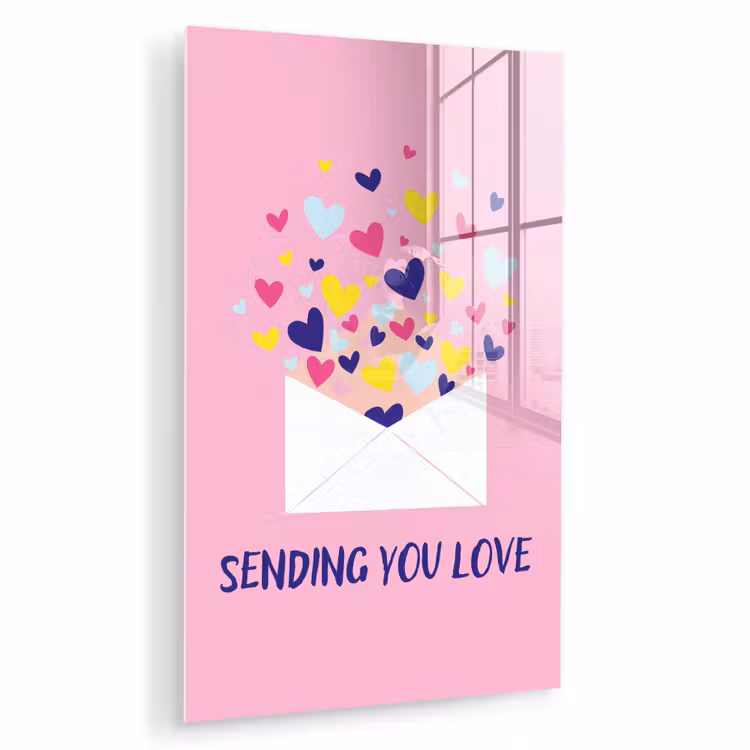 Glas schilderij - Envelop - Love - Hartjes - Valentijn — 1