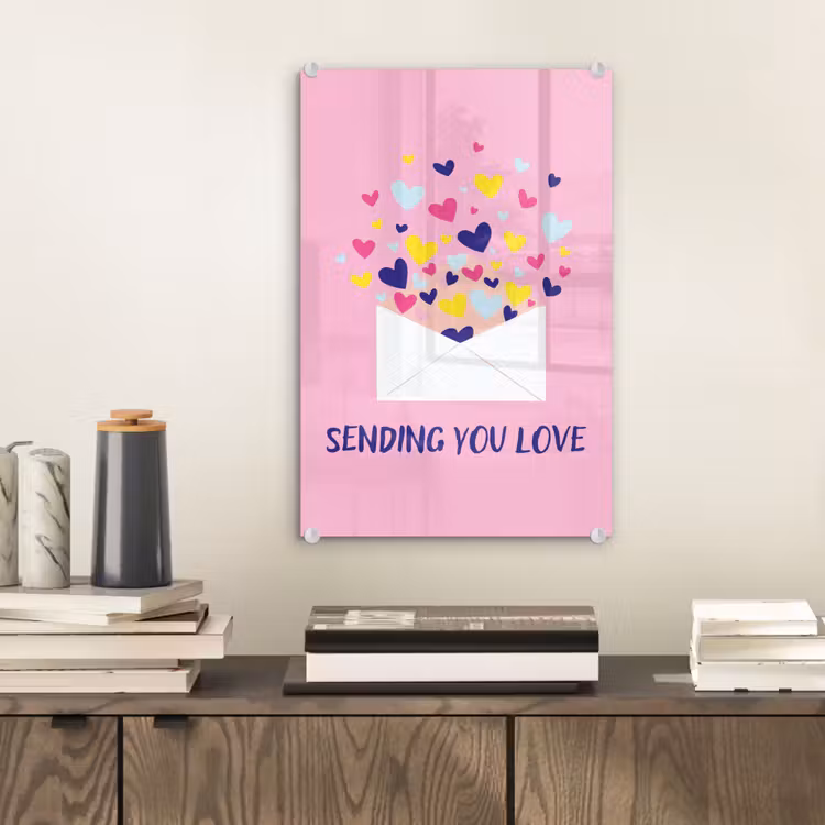 Glas schilderij - Envelop - Love - Hartjes - Valentijn — 2