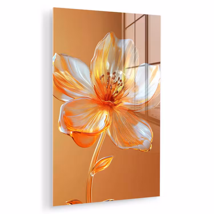 Glas schilderij - Glazen - Bloem - Oranje — 1