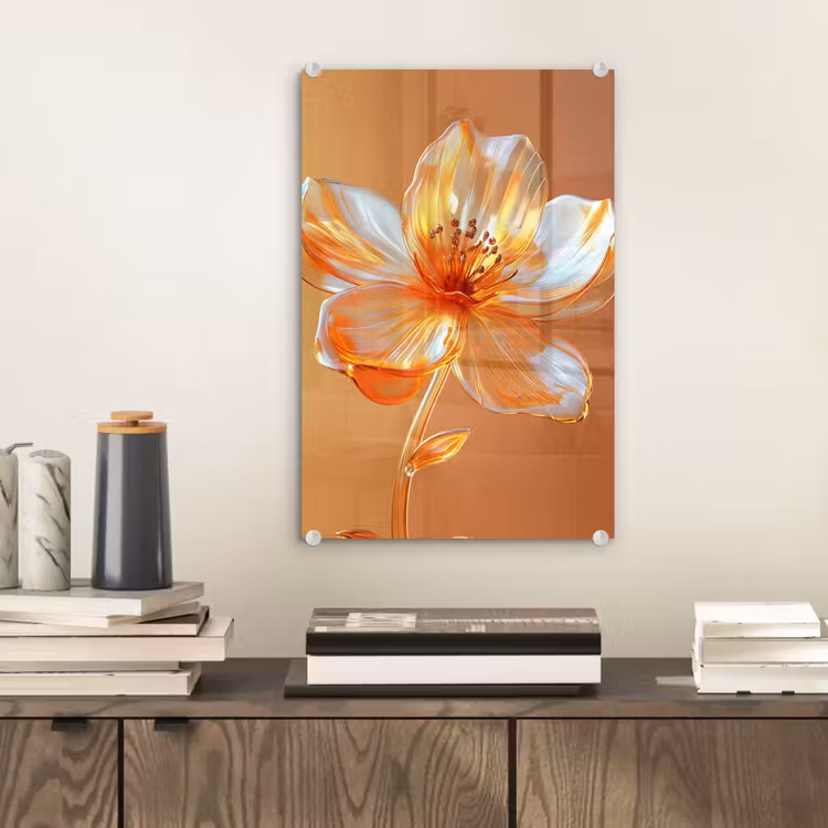 Glas schilderij - Glazen - Bloem - Oranje — 2