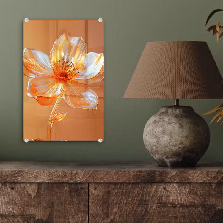 Glas schilderij - Glazen - Bloem - Oranje — 4