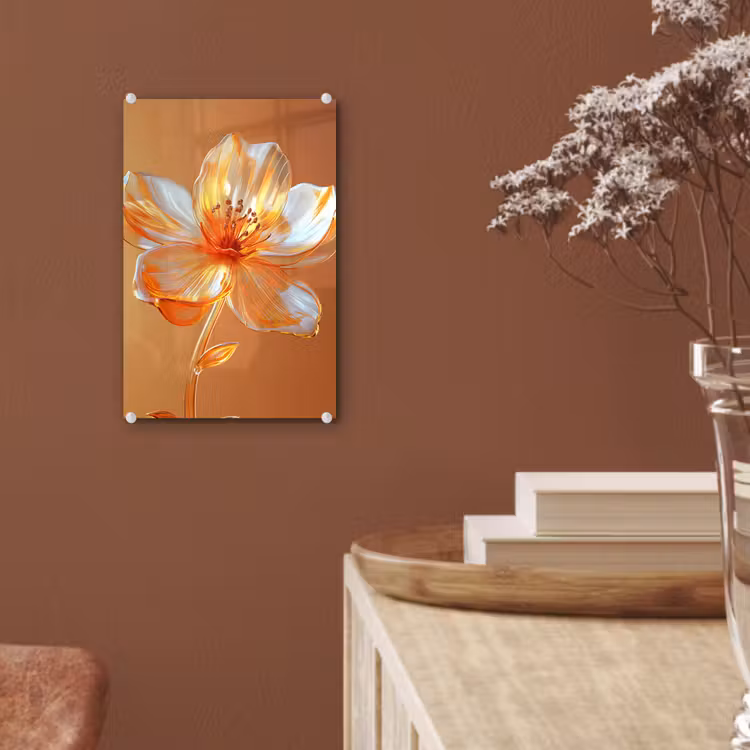 Glas schilderij - Glazen - Bloem - Oranje — 6