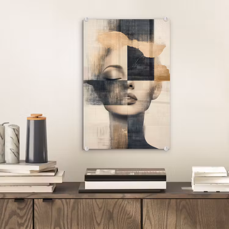 Glas schilderij - Goud - Vrouw - Rechthoeken — 2
